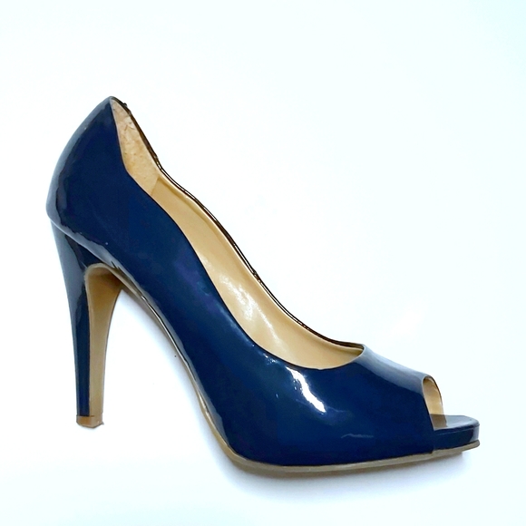 Nine & Co Navy Patent Danee Classic Court Peep Toe - Picture 2 of 8